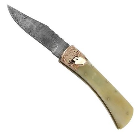 Damascus Steel Switch Blade Pocket Knife