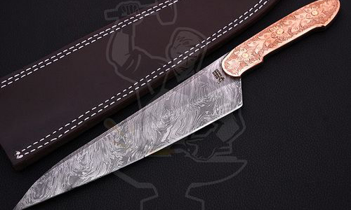 Customs Hand Engraved Damascus Chef Knife