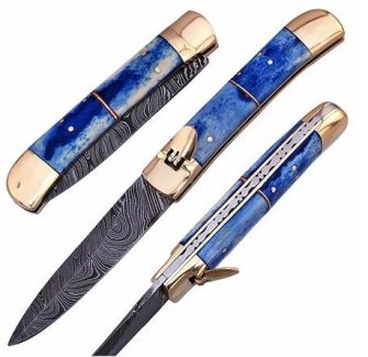 Damascus Steel Switch Blade Pocket Knife
