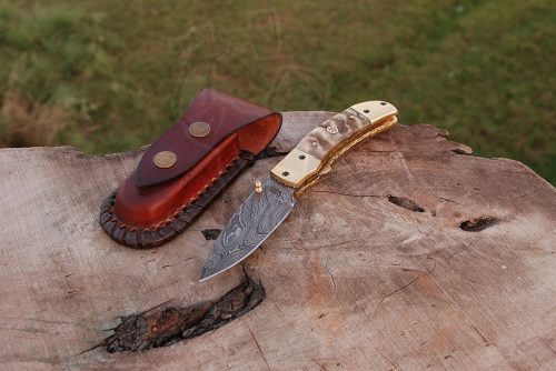 Damascus Liner Lock Folding Knife