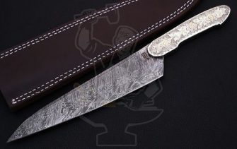 Custom Hand Engraved Damascus Chef Knife