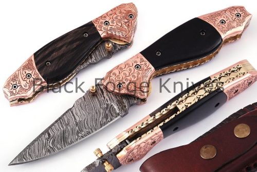 Damascus steel Handmade Liner Lock Knife