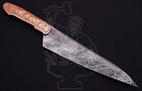 Customs Hand Engraved Damascus Chef Knife - Image 2