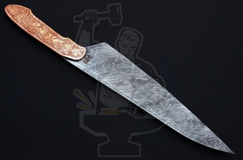 Customs Hand Engraved Damascus Chef Knife - Image 3