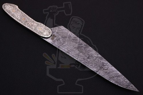 Custom Hand Engraved Damascus Chef Knife - Image 3